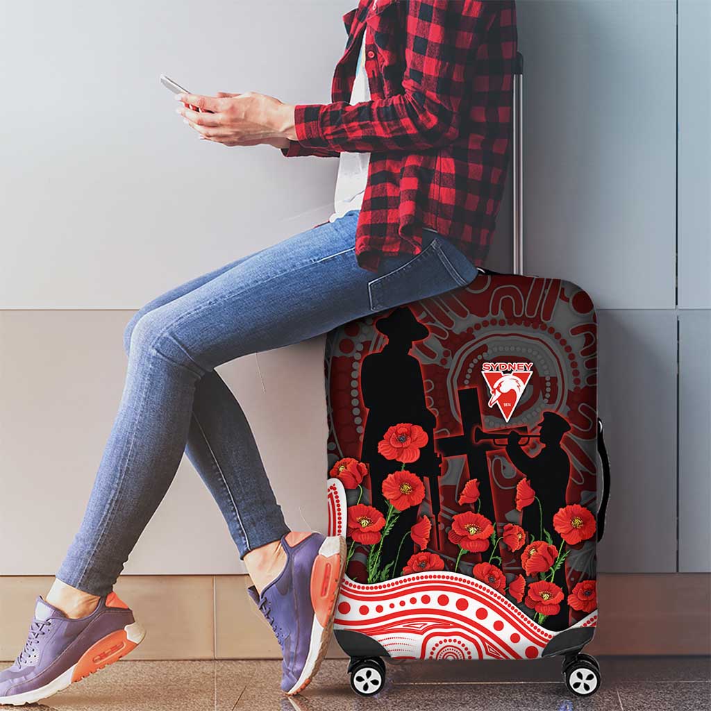 Sydney Swans ANZAC Day Luggage Cover Indigenous Dot Art with Poppy Flower Tribute
