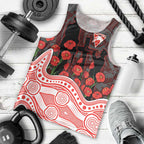 Sydney Swans ANZAC Day Men Tank Top Indigenous Dot Art with Poppy Flower Tribute