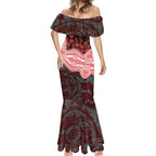 Sydney Swans ANZAC Day Mermaid Dress Indigenous Dot Art with Poppy Flower Tribute