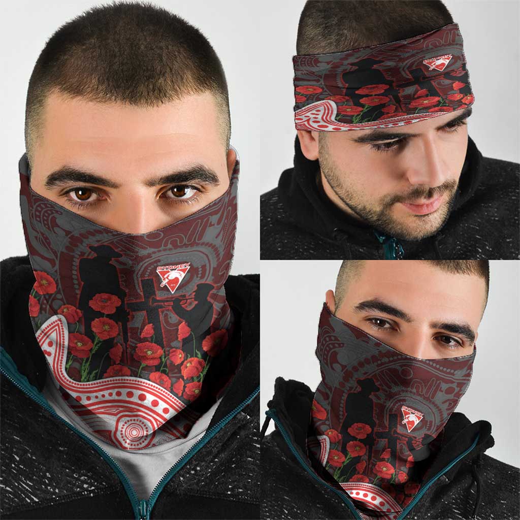 Sydney Swans ANZAC Day Neck Gaiter Indigenous Dot Art with Poppy Flower Tribute