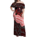 Sydney Swans ANZAC Day Off Shoulder Maxi Dress Indigenous Dot Art with Poppy Flower Tribute