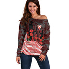 Sydney Swans ANZAC Day Off Shoulder Sweater Indigenous Dot Art with Poppy Flower Tribute