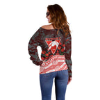 Sydney Swans ANZAC Day Off Shoulder Sweater Indigenous Dot Art with Poppy Flower Tribute