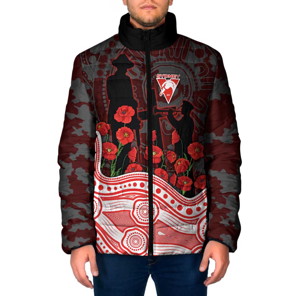 Sydney Swans ANZAC Day Padded Jacket Indigenous Dot Art with Poppy Flower Tribute