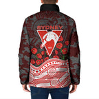Sydney Swans ANZAC Day Padded Jacket Indigenous Dot Art with Poppy Flower Tribute