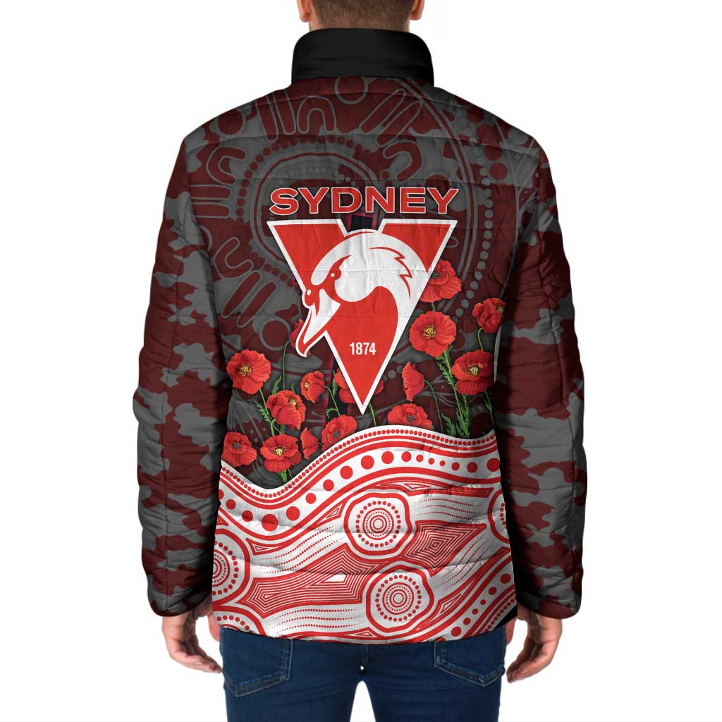 Sydney Swans ANZAC Day Padded Jacket Indigenous Dot Art with Poppy Flower Tribute