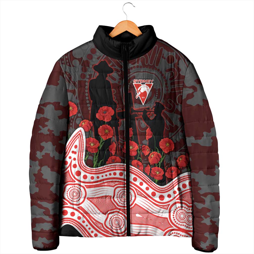 Sydney Swans ANZAC Day Padded Jacket Indigenous Dot Art with Poppy Flower Tribute
