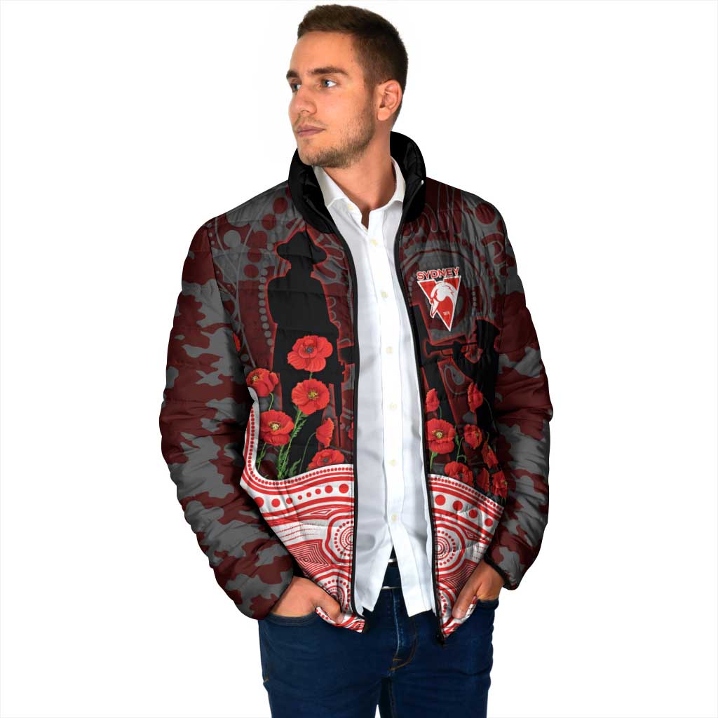 Sydney Swans ANZAC Day Padded Jacket Indigenous Dot Art with Poppy Flower Tribute