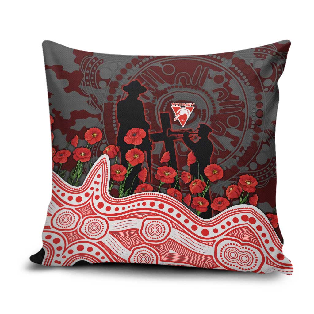 Sydney Swans ANZAC Day Pillow Cover Indigenous Dot Art with Poppy Flower Tribute