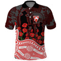 Sydney Swans ANZAC Day Polo Shirt Indigenous Dot Art with Poppy Flower Tribute