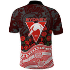 Sydney Swans ANZAC Day Polo Shirt Indigenous Dot Art with Poppy Flower Tribute