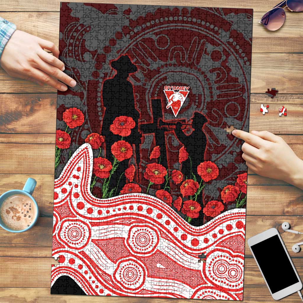 Sydney Swans ANZAC Day Puzzle Indigenous Dot Art with Poppy Flower Tribute