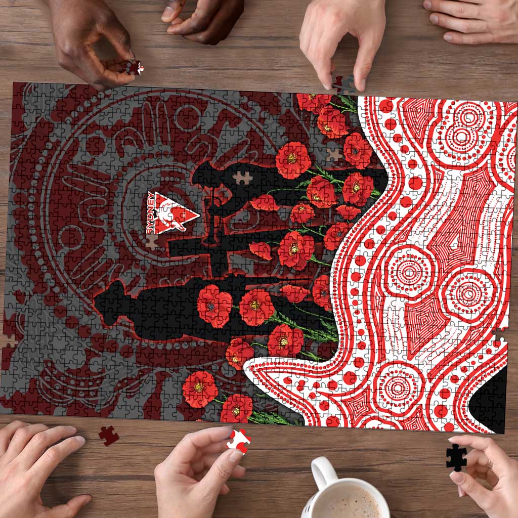 Sydney Swans ANZAC Day Puzzle Indigenous Dot Art with Poppy Flower Tribute