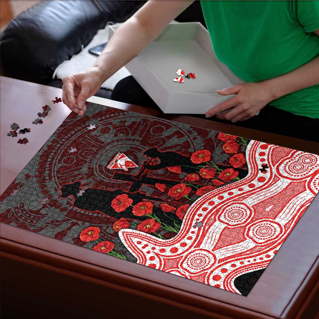 Sydney Swans ANZAC Day Puzzle Indigenous Dot Art with Poppy Flower Tribute