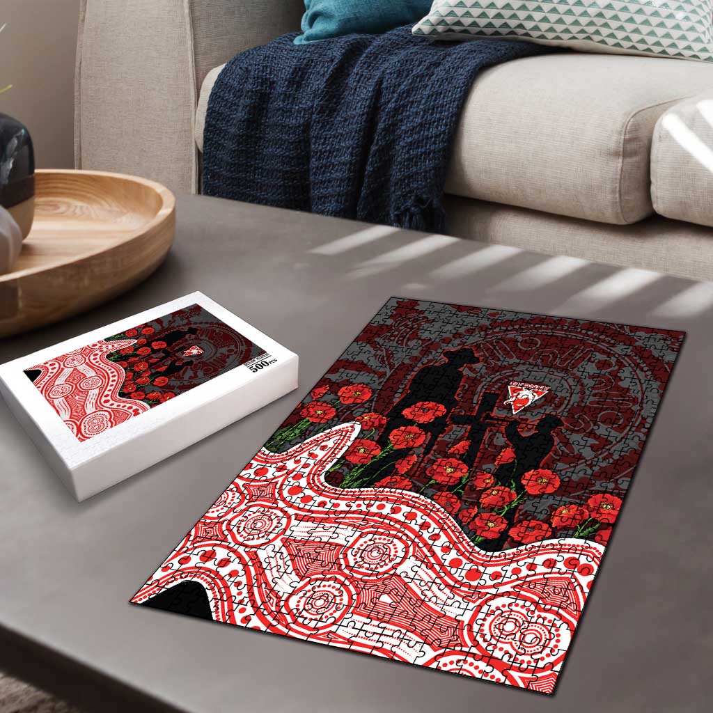 Sydney Swans ANZAC Day Puzzle Indigenous Dot Art with Poppy Flower Tribute