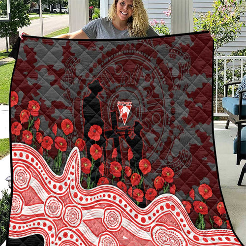 Sydney Swans ANZAC Day Quilt Indigenous Dot Art with Poppy Flower Tribute