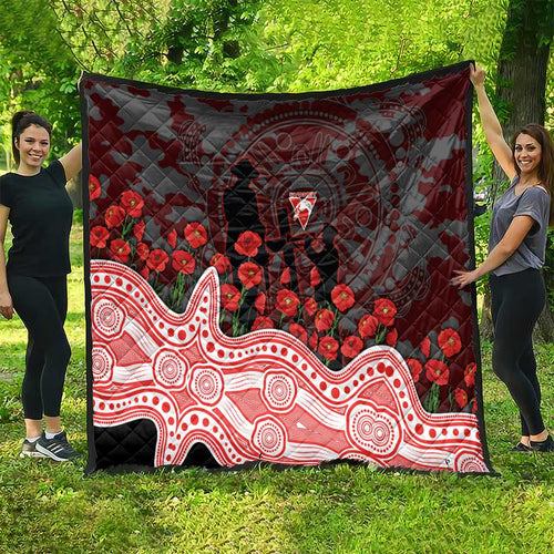 Sydney Swans ANZAC Day Quilt Indigenous Dot Art with Poppy Flower Tribute