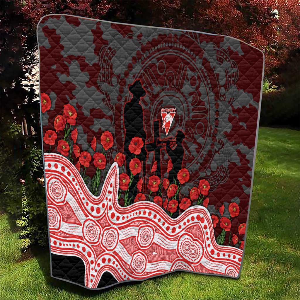 Sydney Swans ANZAC Day Quilt Indigenous Dot Art with Poppy Flower Tribute