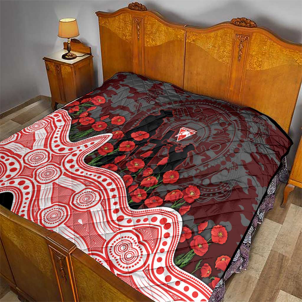 Sydney Swans ANZAC Day Quilt Indigenous Dot Art with Poppy Flower Tribute