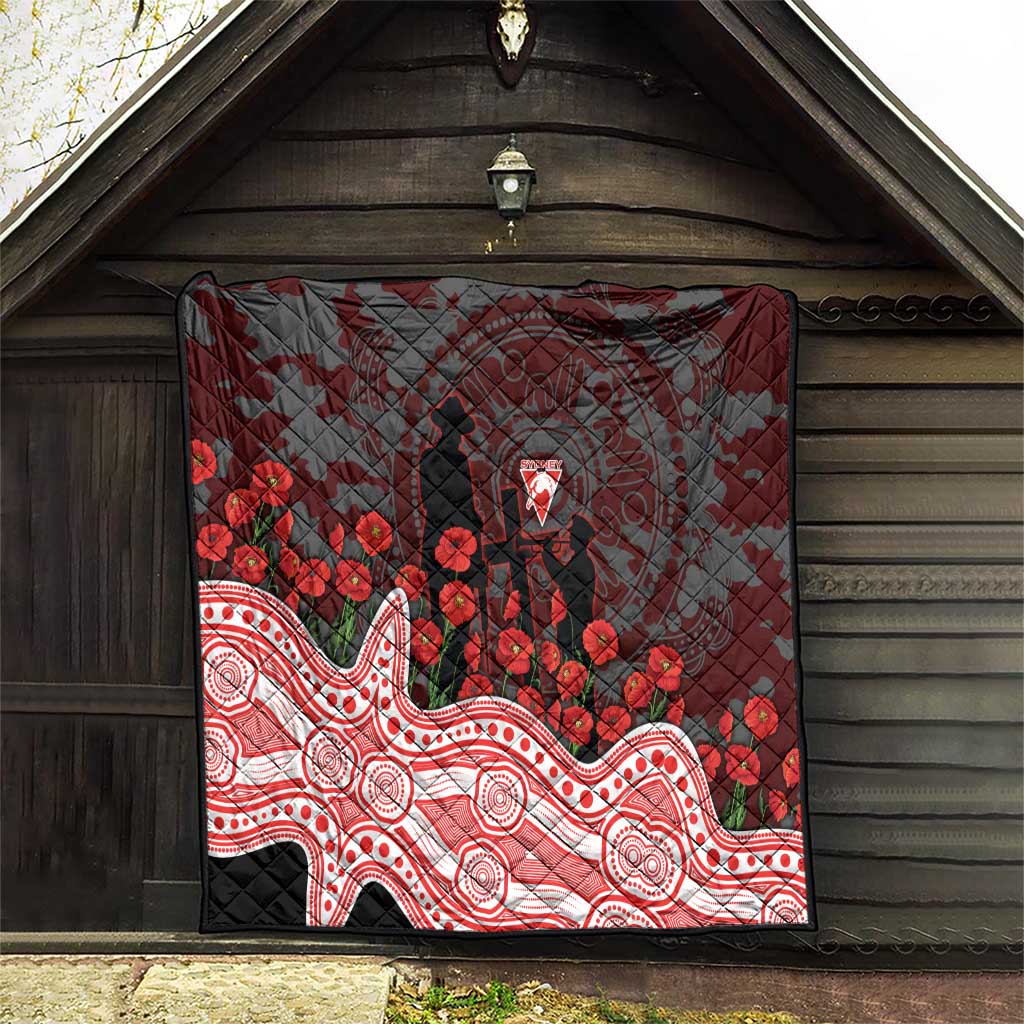 Sydney Swans ANZAC Day Quilt Indigenous Dot Art with Poppy Flower Tribute