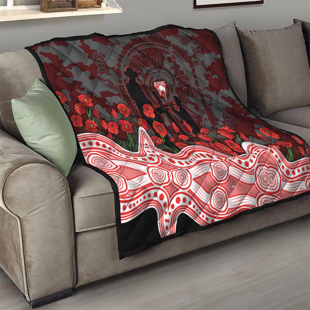 Sydney Swans ANZAC Day Quilt Indigenous Dot Art with Poppy Flower Tribute