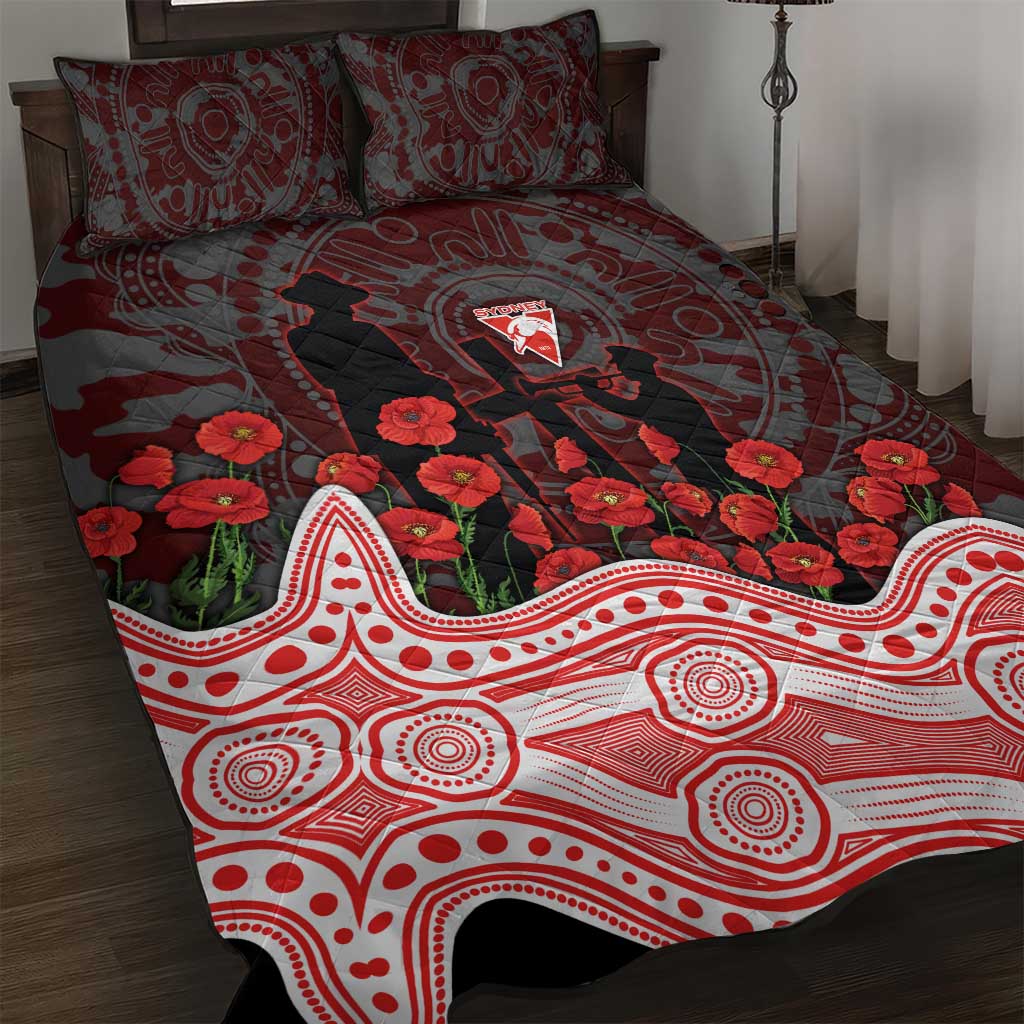 Sydney Swans ANZAC Day Quilt Bed Set Indigenous Dot Art with Poppy Flower Tribute