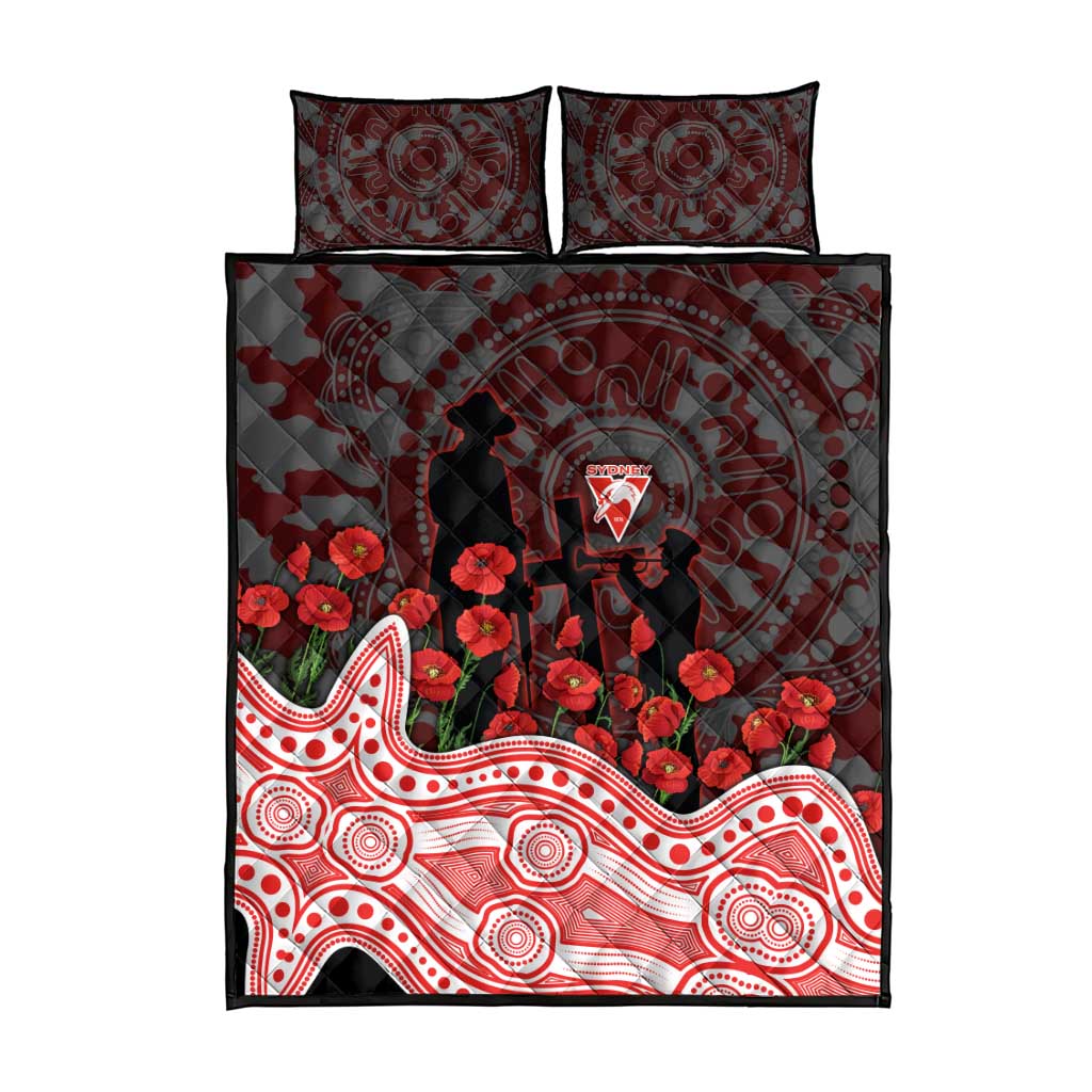 Sydney Swans ANZAC Day Quilt Bed Set Indigenous Dot Art with Poppy Flower Tribute