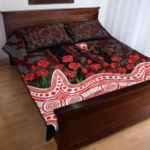 Sydney Swans ANZAC Day Quilt Bed Set Indigenous Dot Art with Poppy Flower Tribute