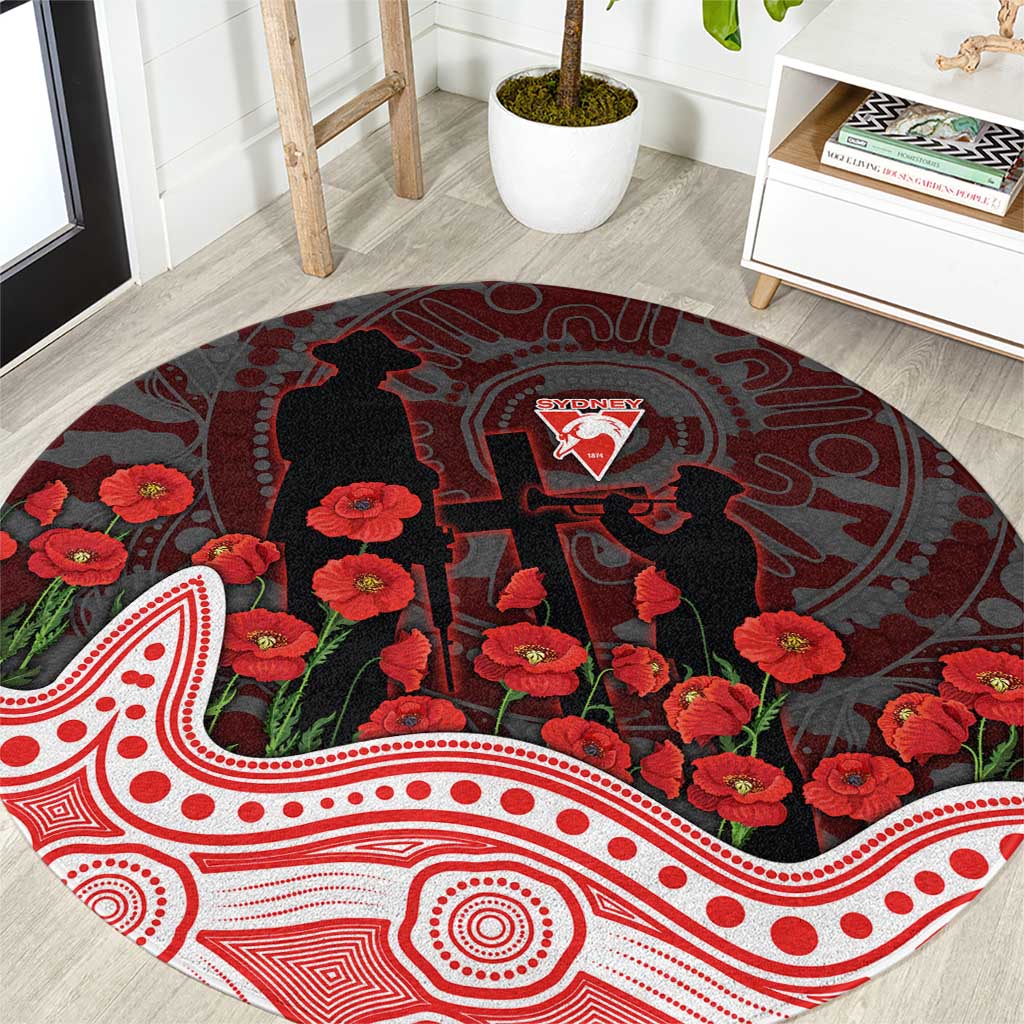 Sydney Swans ANZAC Day Round Carpet Indigenous Dot Art with Poppy Flower Tribute