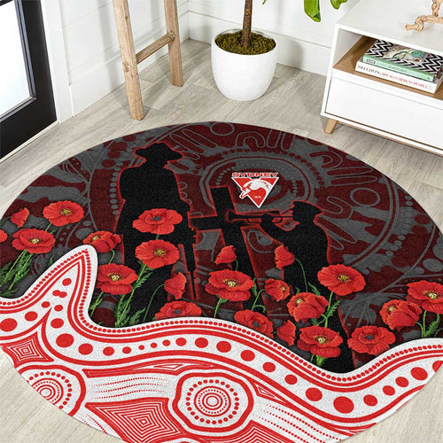Sydney Swans ANZAC Day Round Carpet Indigenous Dot Art with Poppy Flower Tribute