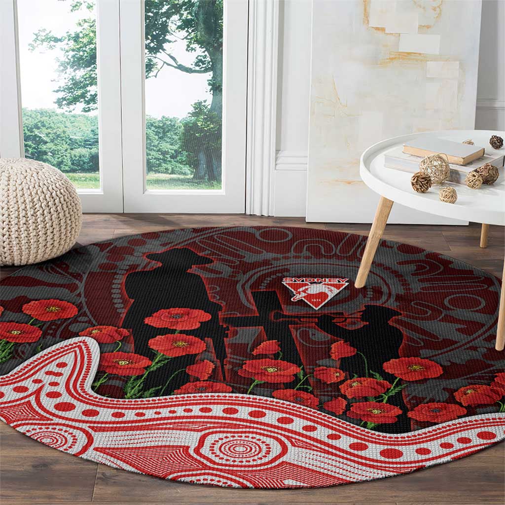 Sydney Swans ANZAC Day Round Carpet Indigenous Dot Art with Poppy Flower Tribute
