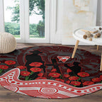 Sydney Swans ANZAC Day Round Carpet Indigenous Dot Art with Poppy Flower Tribute