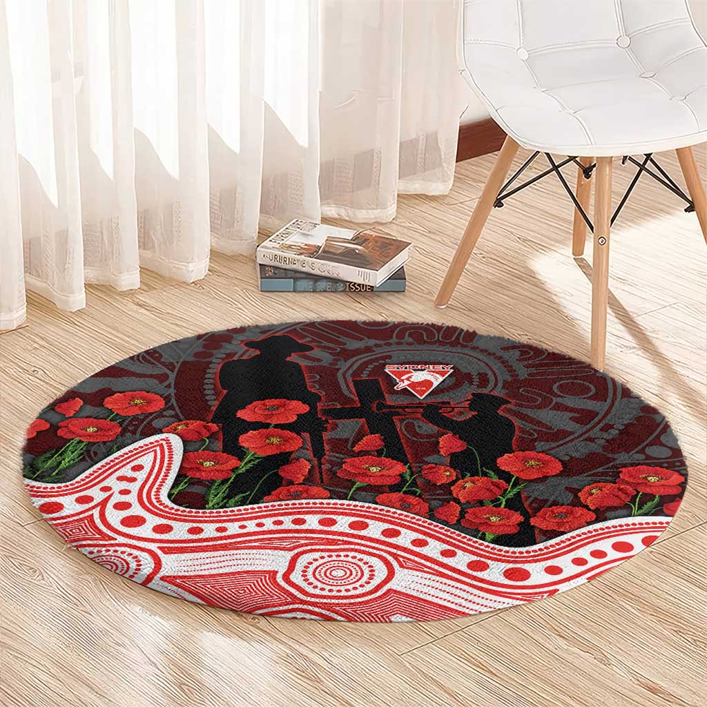 Sydney Swans ANZAC Day Round Carpet Indigenous Dot Art with Poppy Flower Tribute