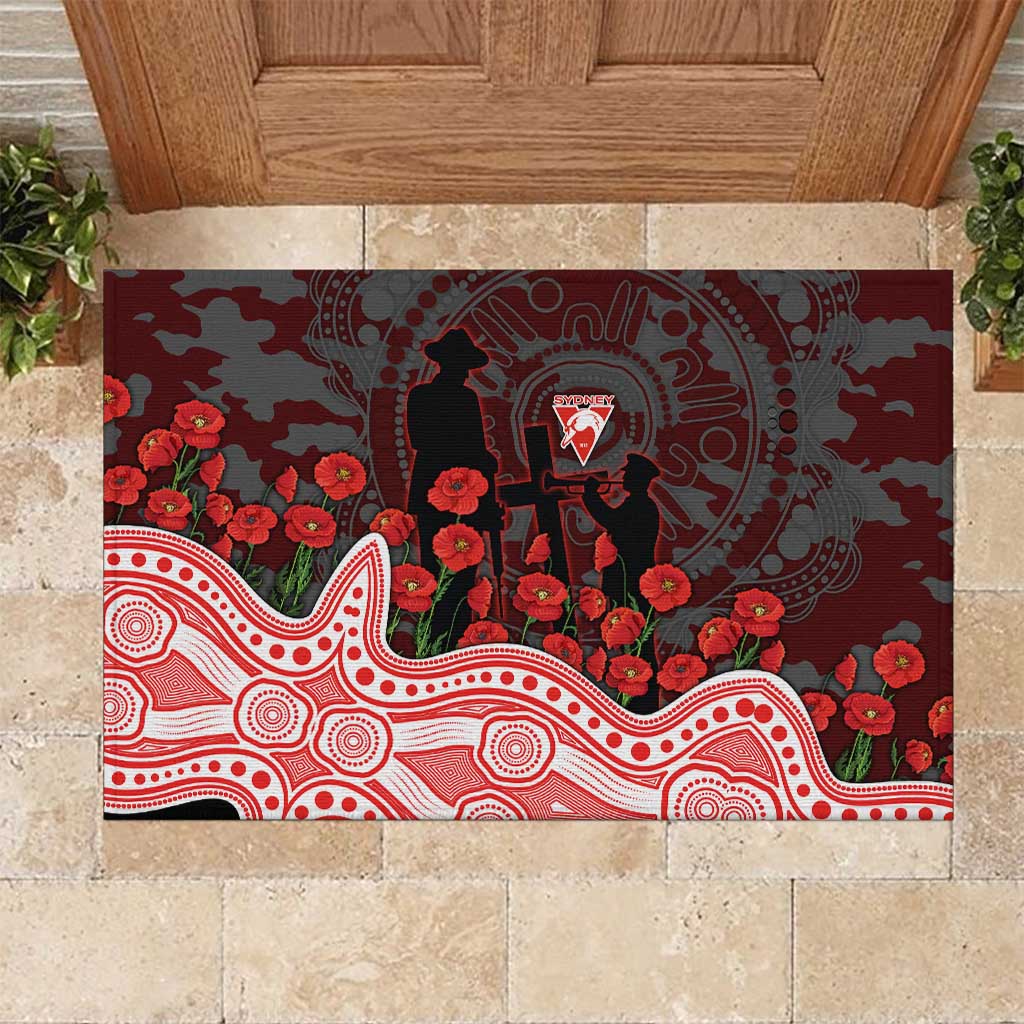 Sydney Swans ANZAC Day Rubber Doormat Indigenous Dot Art with Poppy Flower Tribute