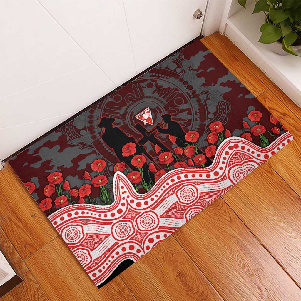 Sydney Swans ANZAC Day Rubber Doormat Indigenous Dot Art with Poppy Flower Tribute