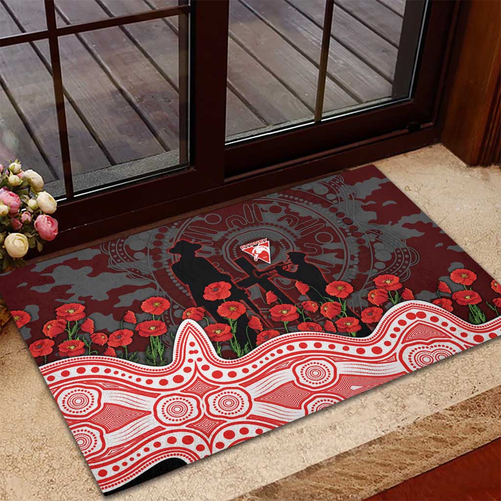 Sydney Swans ANZAC Day Rubber Doormat Indigenous Dot Art with Poppy Flower Tribute