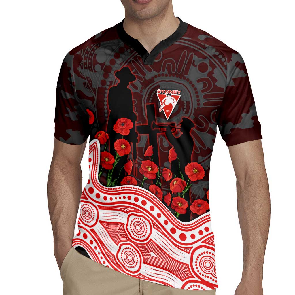 Sydney Swans ANZAC Day Rugby Jersey Indigenous Dot Art with Poppy Flower Tribute