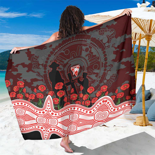 Sydney Swans ANZAC Day Sarong Indigenous Dot Art with Poppy Flower Tribute