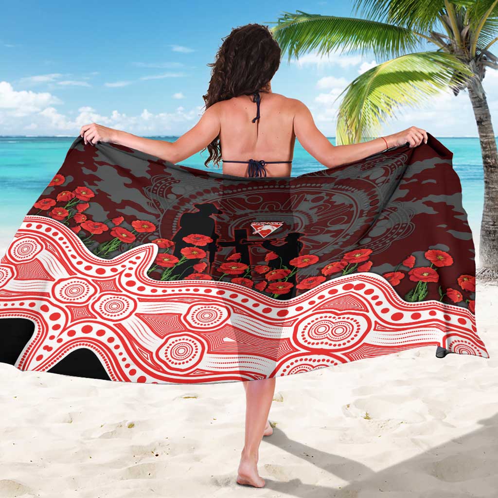 Sydney Swans ANZAC Day Sarong Indigenous Dot Art with Poppy Flower Tribute