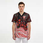 Sydney Swans ANZAC Day Scrub Top Indigenous Dot Art with Poppy Flower Tribute