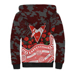 Sydney Swans ANZAC Day Sherpa Hoodie Indigenous Dot Art with Poppy Flower Tribute
