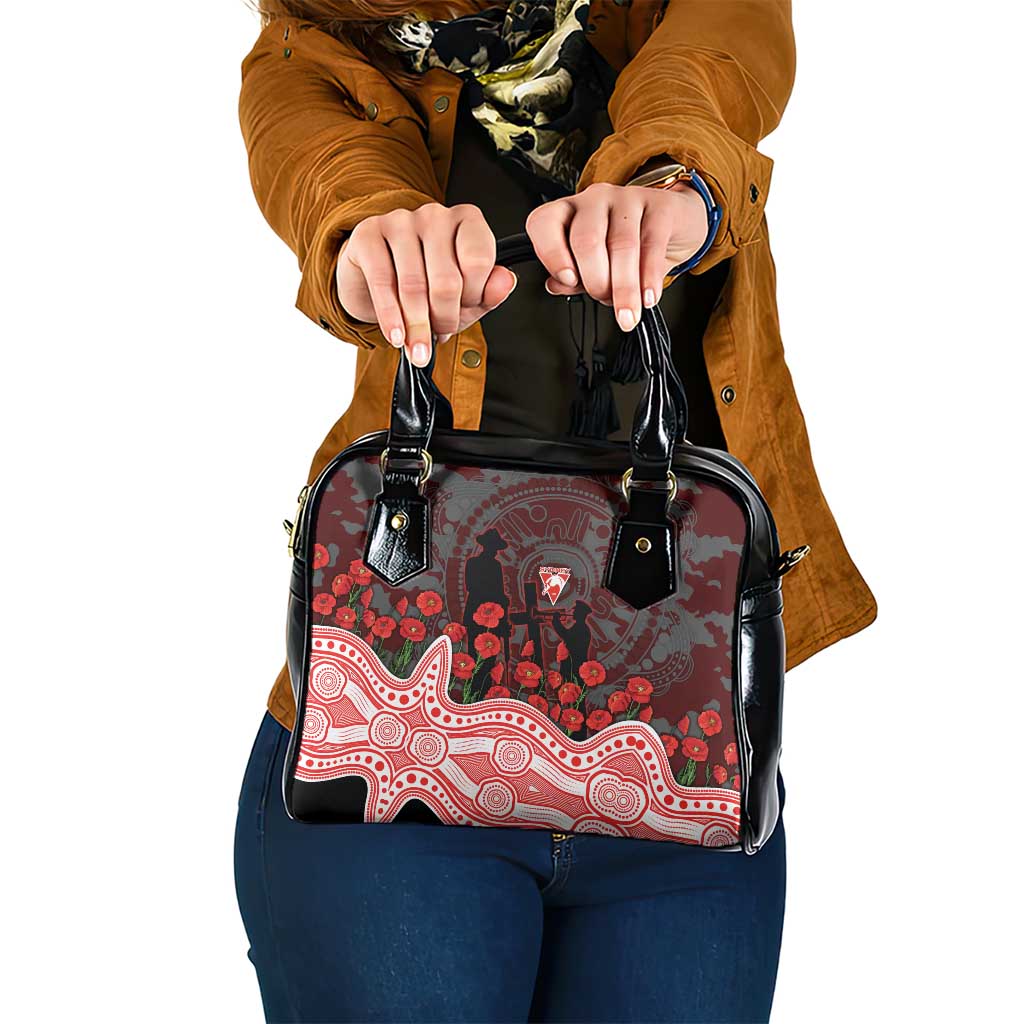 Sydney Swans ANZAC Day Shoulder Handbag Indigenous Dot Art with Poppy Flower Tribute