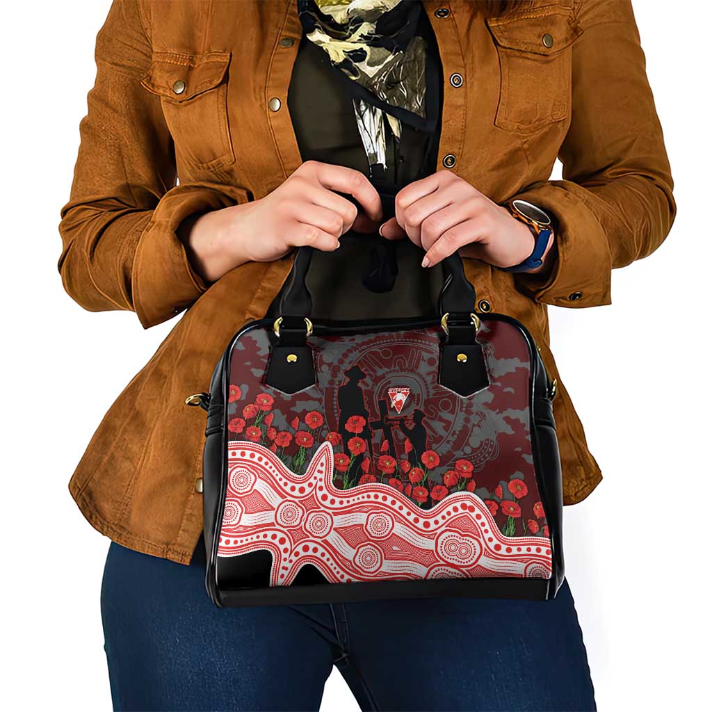 Sydney Swans ANZAC Day Shoulder Handbag Indigenous Dot Art with Poppy Flower Tribute