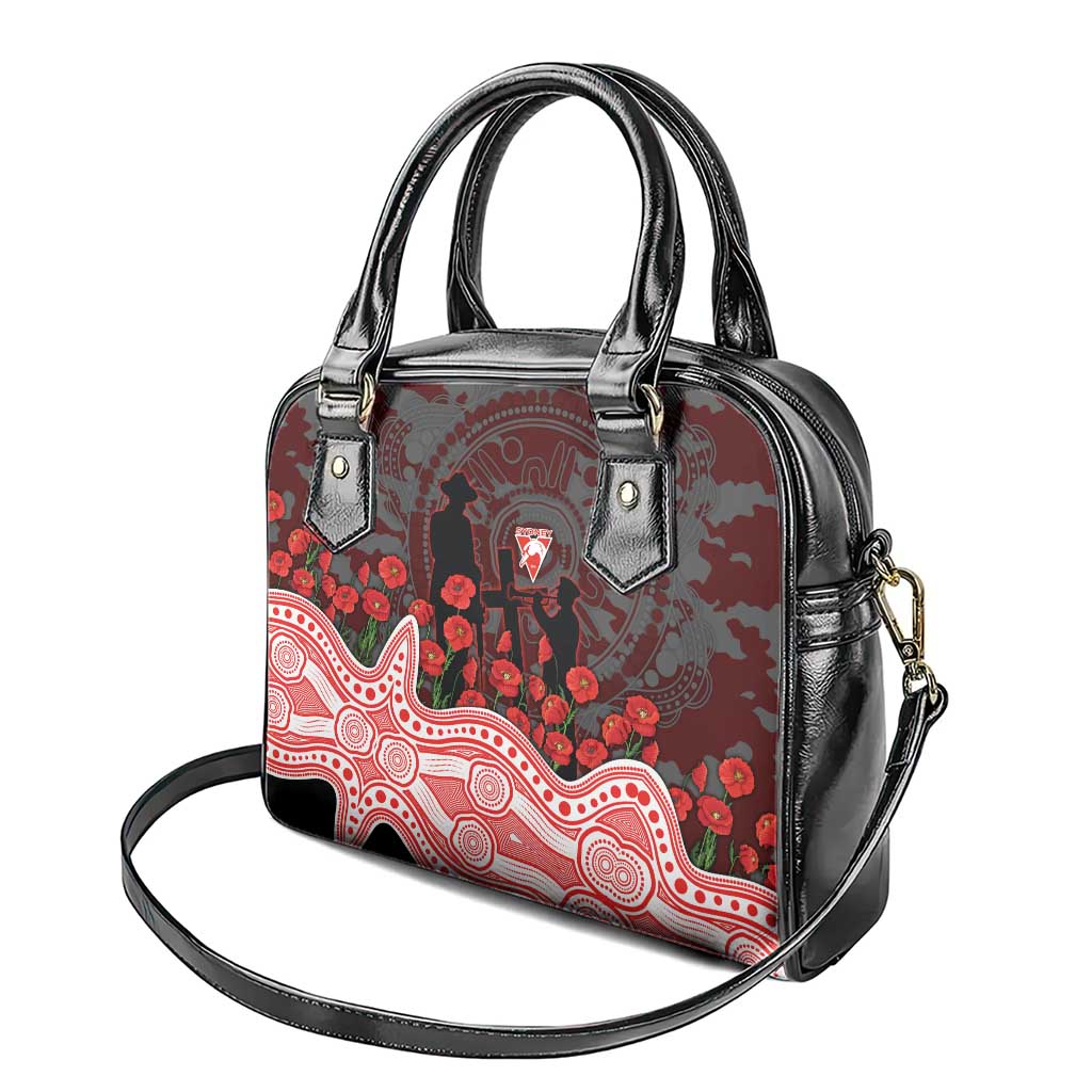 Sydney Swans ANZAC Day Shoulder Handbag Indigenous Dot Art with Poppy Flower Tribute