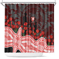 Sydney Swans ANZAC Day Shower Curtain Indigenous Dot Art with Poppy Flower Tribute