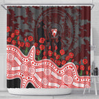 Sydney Swans ANZAC Day Shower Curtain Indigenous Dot Art with Poppy Flower Tribute