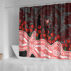Sydney Swans ANZAC Day Shower Curtain Indigenous Dot Art with Poppy Flower Tribute