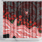 Sydney Swans ANZAC Day Shower Curtain Indigenous Dot Art with Poppy Flower Tribute