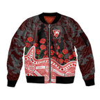 Sydney Swans ANZAC Day Sleeve Zip Bomber Jacket Indigenous Dot Art with Poppy Flower Tribute