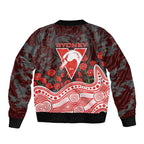 Sydney Swans ANZAC Day Sleeve Zip Bomber Jacket Indigenous Dot Art with Poppy Flower Tribute